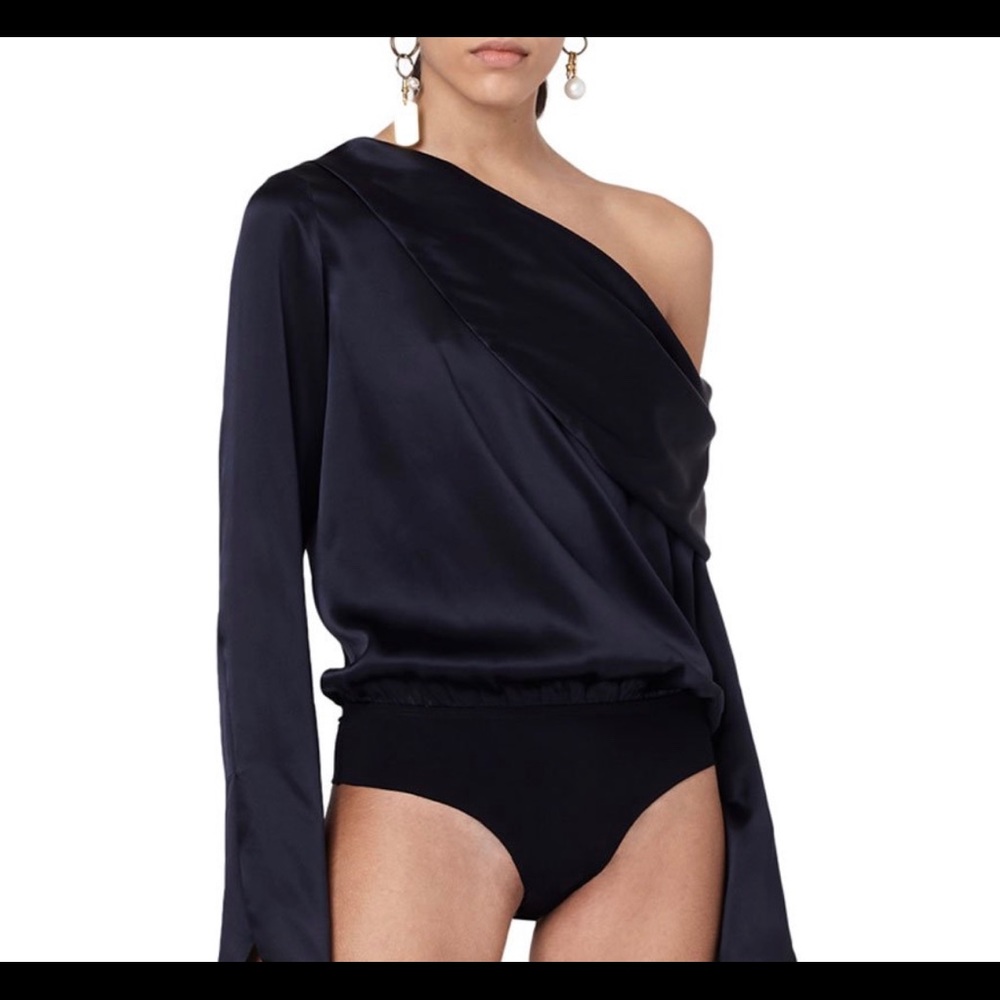 Asymmetrical drapped neckline bodysuit